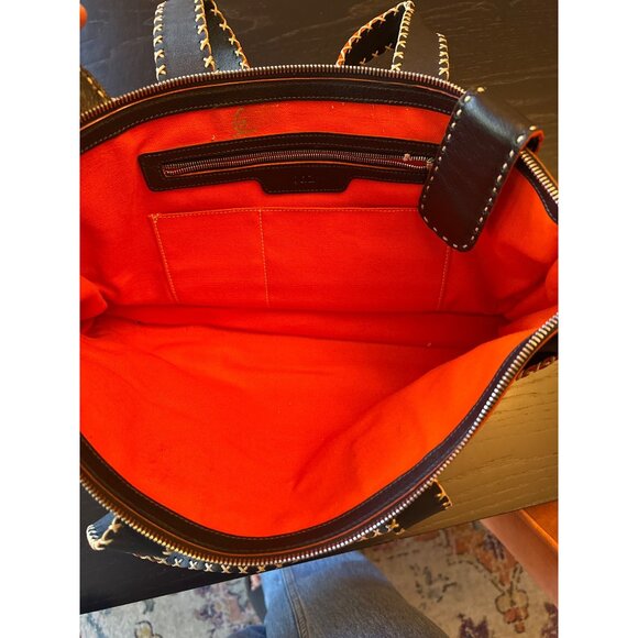 Rd2 Black & Orange Leather Purse Bag Contrast Stitching Zipper & Snap Closure - Picture 4 of 5